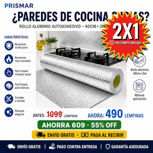 2x1 Papel Aluminio Autoadhesivo para Cocina — ¡Protegé y Renová tu Cocina en Minutos!