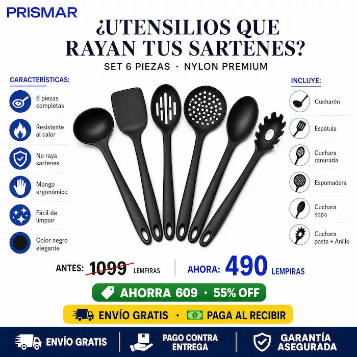 🍳 Set de Utensilios de Cocina Negro — ¡Cociná con Estilo y Sin Dañar Nada!