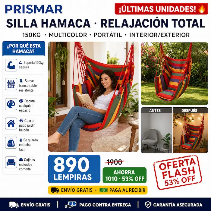 🪑🌴 Silla Hamaca Colgante con Cojines — 2 Colores | Kit Completo Incluido | Hasta 150kg 🌈✨