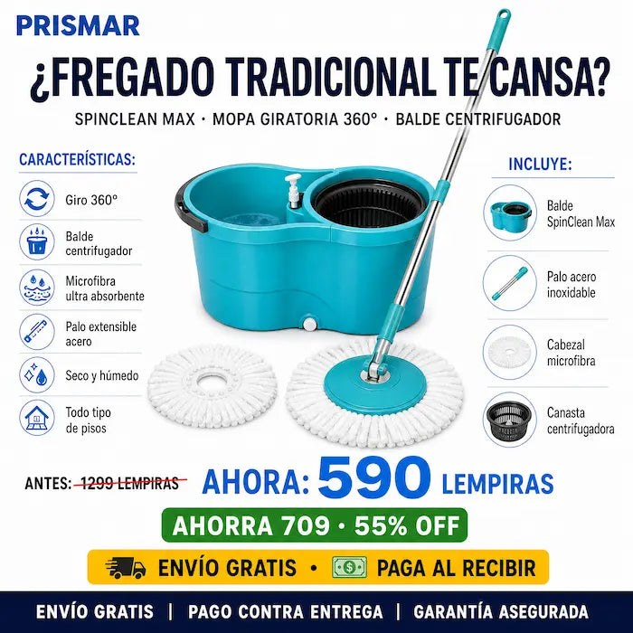 🧹 SpinClean Max — ¡Pisos Impecables Sin Ensuciar las Manos!