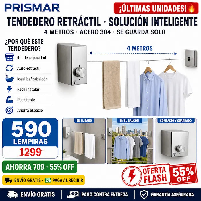 👕 Tendedero Retráctil de Pared — ¡Tendé la Ropa Sin Ocupar Espacio!