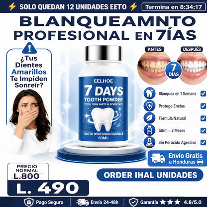 WhiteSmile Powder 7 DAYS ELHOE POLVO BLANQUEADOR DE DIENTES EN 7 DIAS CON GARANTIA Y CERTIFICACION